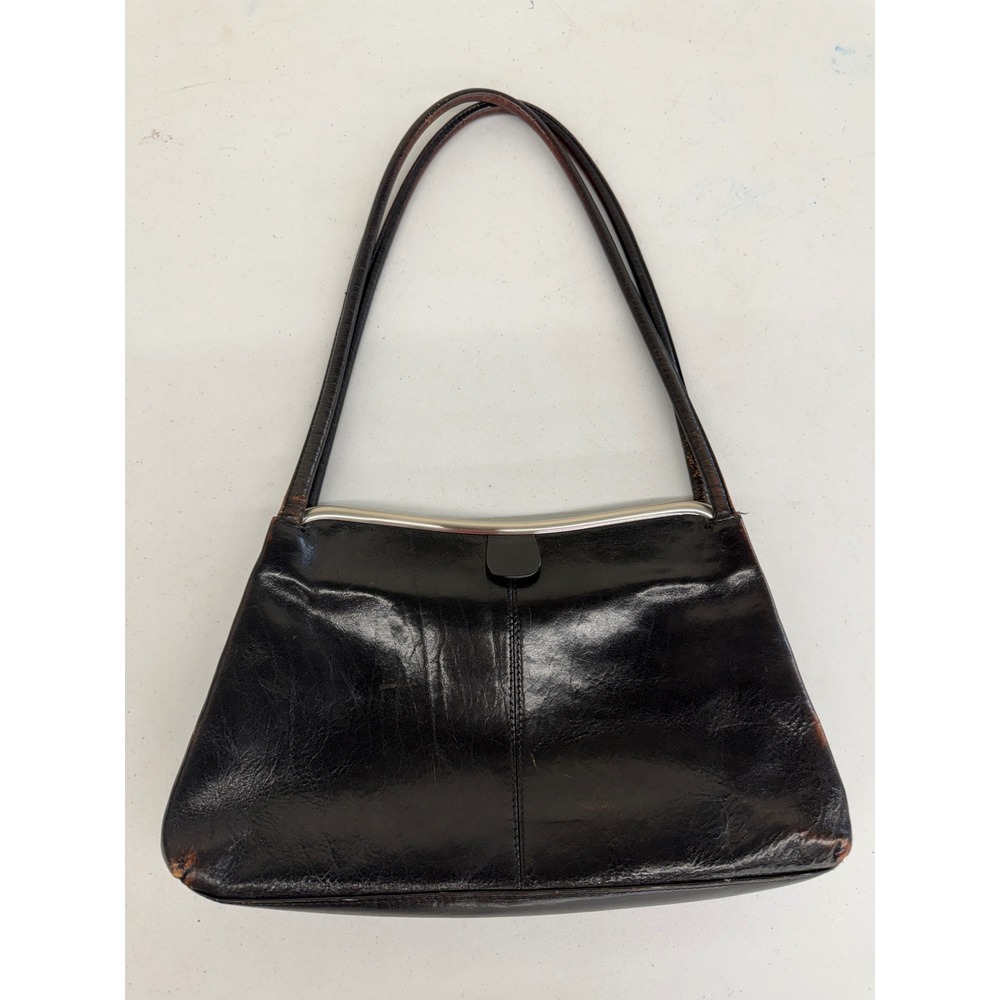 Hobo International Vintage Black Leather Frame Shoulder Bag Red Lining